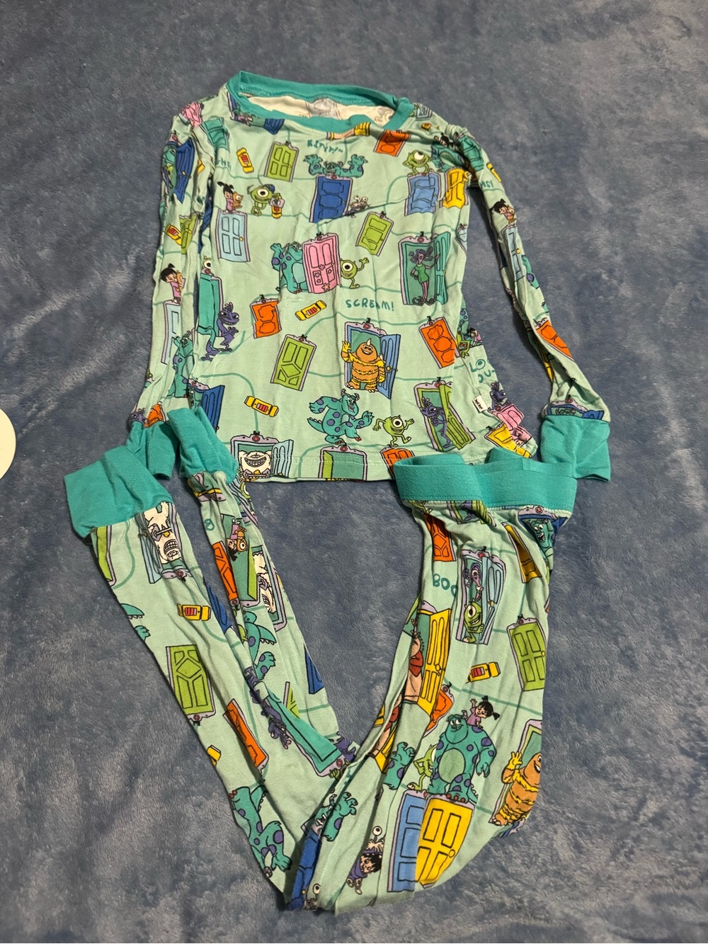 Little Sleepies Teal Monster & Doors Pajama Set